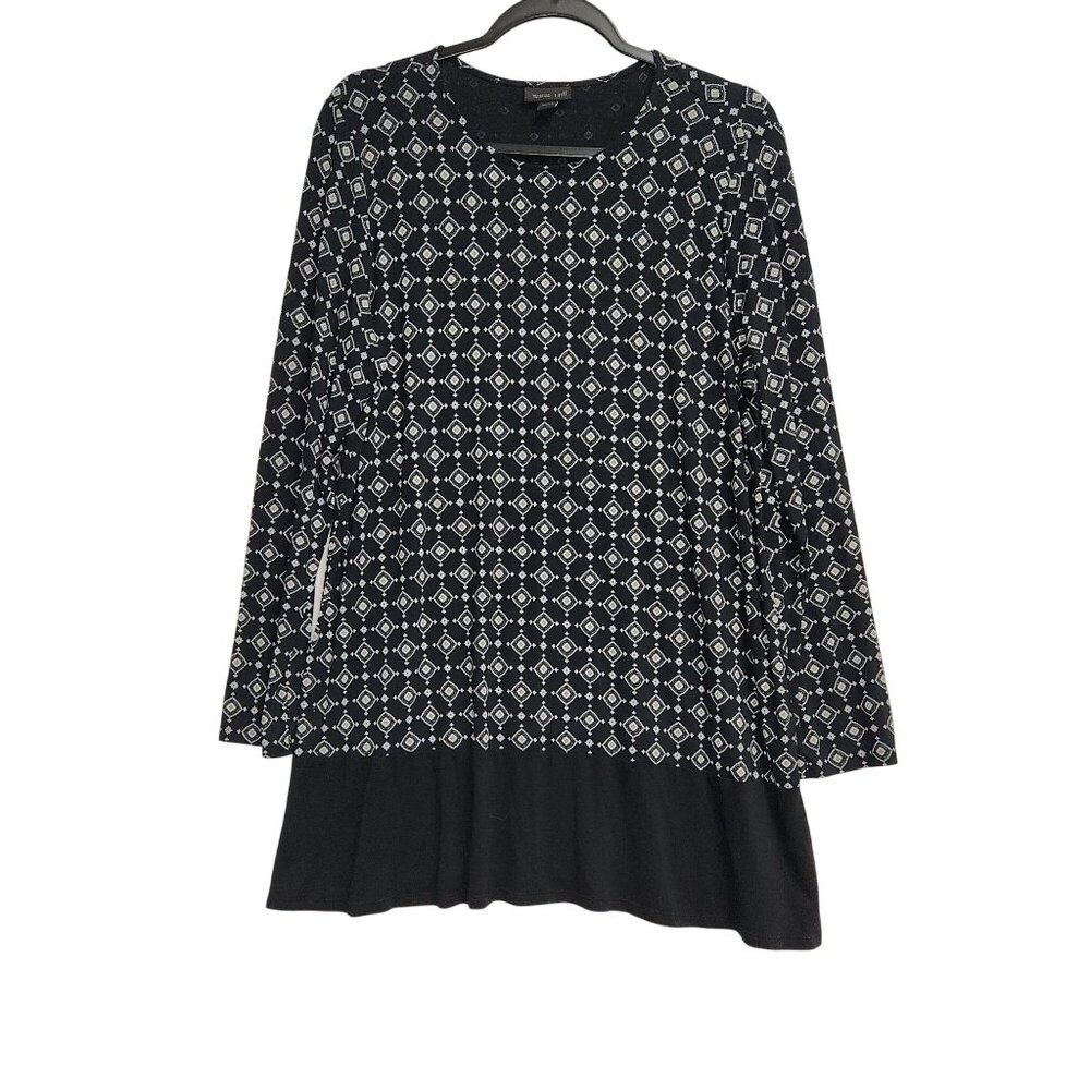 J.Jill Wearever Collection Womens Black & White Diamond Long Sleeve Tunic L 4031